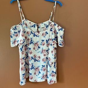 Paper crane off the shoulder blouse with adjustable spaghetti straps. Size L.